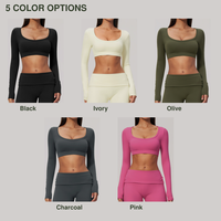 Nouveau haut de sport pour femme en molleton brossé, anti-transpiration, col rond, extensible, effet amincissant, mi-longueur