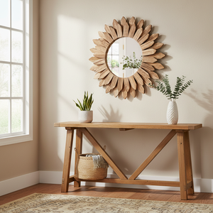 Specchio da Parete Rustico in Legno da 12 Pollici, Stile Boho, Decorativo per Ingresso, Camera da Letto, Soggiorno, Bagno, Idea Regalo per la Casa - Product Image 3