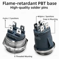 Interrupteur à bouton-poussoir en métal pour éclairage LED à courant élevé 20A |   Interrupteur à joystick 20/22 mm |   Installation par clipser/visser, étanche IP65