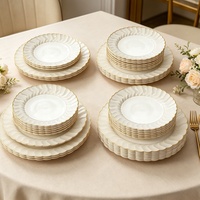 Assiettes jetables en dentelle beige de 7,5 pouces et 10,25 pouces avec bord doré, élégantes assiettes jetables pour mariage, anniversaire, banquet