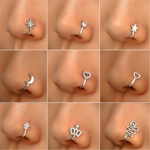Anillo de Nariz de Latón con Incrustaciones de Circones en Forma de Estrella y Corona, Joyería de Moda para Piercing Nasal - Product Image 2