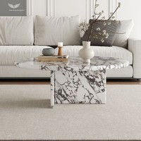 Table basse en marbre naturel de style français et italien, ton crème, forme irrégulière, sensation luxueuse, multifonctionnelle, durable