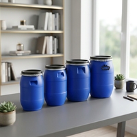Seau en plastique JYP 25L HDPE bleu avec estampage doré, écologique, de qualité alimentaire, recyclable, hermétique, pour l'eau, avec anneaux en fer