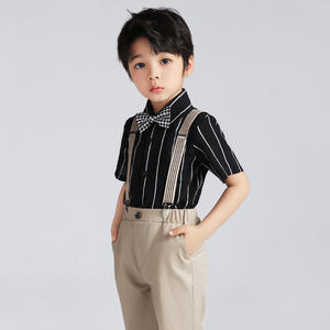 2025 nouvelle tenue de performance de style chinois pour garçons ensemble de chemises à rayures noires et de shorts à bretelles - Product Image 3