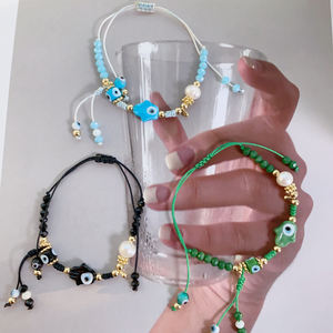 Joyería trenzada hecha a mano cuentas de cristal perla Nazar mal ojo religioso Palma pulseras ajustables brazaletes para mujeres - Product Image 2