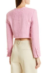 Chaqueta de manga larga con bolsillos y cuello redondo para mujer, Chaqueta corta con doble botonadura personalizada, color <span class=keywords><strong>rosa</strong></span> - Product Image 6