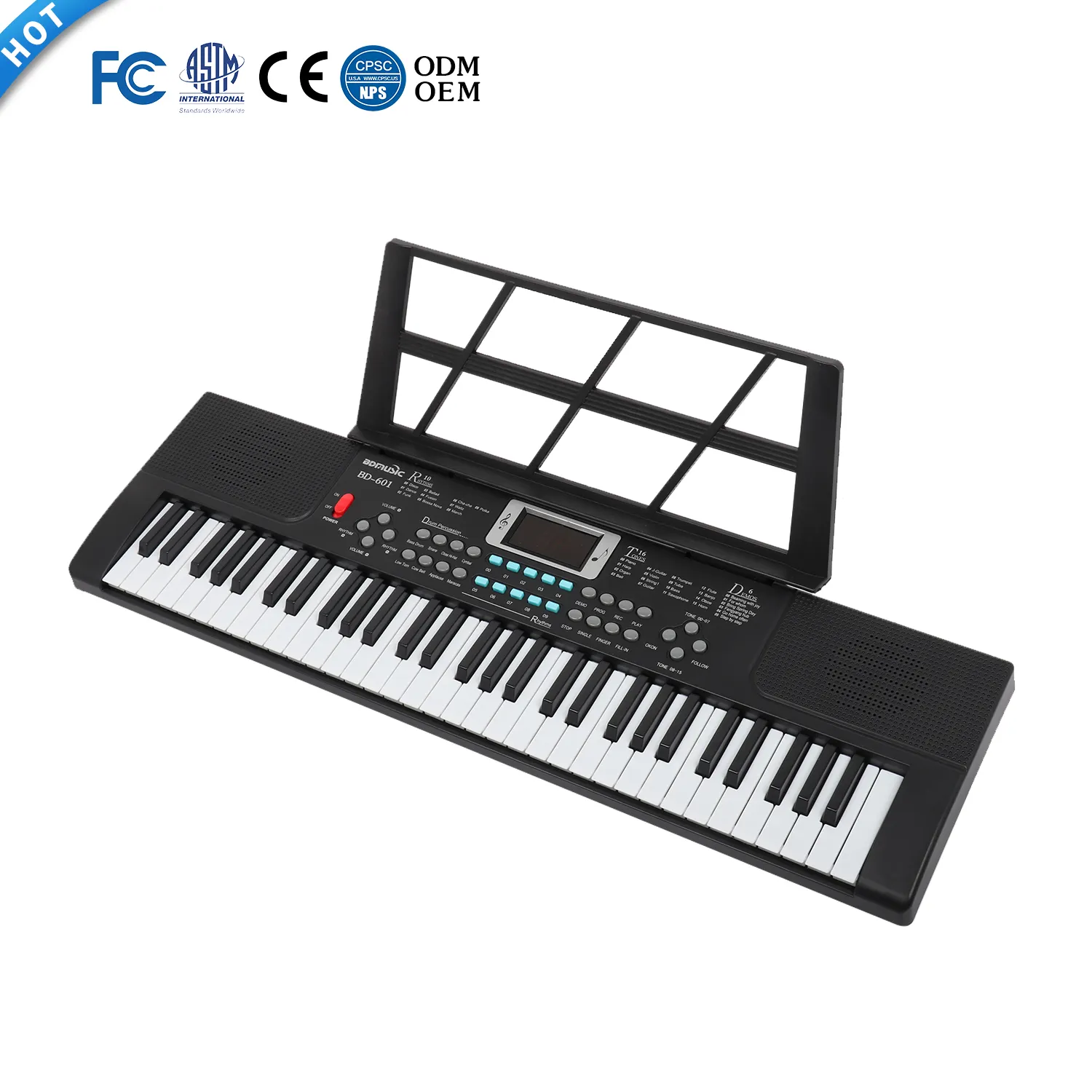 BD Keyboard elektronik portabel musik, dengan 61 tombol tampilan Digital LED speaker tanam untuk pemula musik