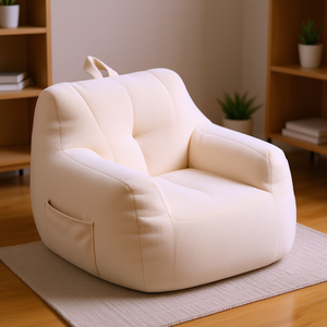 Poltrona Sacco 3 Piedi con Braccioli in Memory Foam Morbido, Tasca Portaoggetti, Beige, Monoposto, Arredamento Soggiorno Modello D0100X3ES82 - Product Image 2