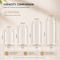 Bouteille transparente en PET de 400 ml et 500 ml pour boissons gazeuses, avec impression de logo personnalisée, et couvercle facile à ouvrir pour les salons de thé à bulles