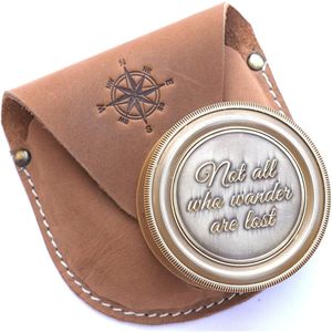 Brass <b>Compass</b> with Leather Case <b>Engraved</b> Not All for Wander Are Lost Magnetic Navigational Portable Pocket Hiking Guide - Product Image 4