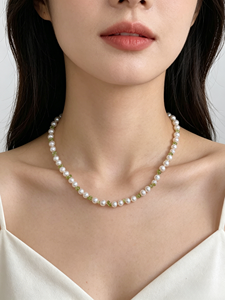 Collar de Perlas de Agua Dulce Naturales de Grado AAAA de 6.5-7mm, Cuarzo Verde, Cadena de Plata de Ley 925 con Baño de Rodio de 18 Pulgadas, Estilo Vintage - Product Image 2
