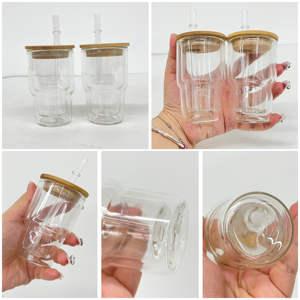 Vaso de chupito transparente de doble pared de 3 oz, mini y bonito, tipo globo de nieve DIY, con tapas de bambú y pajita de PP para sublimación y vinilos UV DTF - Product Image 3