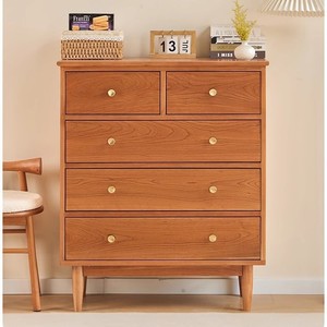 Oborozuki Five Drawer <b>Chest</b> Cherry Wood Modern Minimalist <b>Storage</b> Cabinet For Bedroom Living Room - Product Image 1