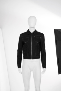 Chaqueta de mezclilla sintética negra para mujer, con cremallera, corte ajustado, estilo corto, con costuras en contraste, manga larga, estilo casual, estilo motero - Product Image 6