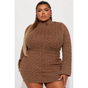 ชุดเดรสไหมพรมคอสูงทรงเข้ารูปสไตล์วินเทจยุโรป กระโปรงผ้าขนสัตว์ถักลายใหม่ - Product Image 4