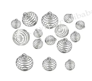 Wholesale Silver Gold Pearl Crystal Stone Holder Necklace Wire Spiral Bead Filigree Cages Pendant for Jewelry Making