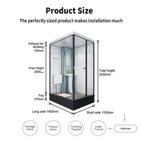 Cabine de douche modulaire tout-en-un certifiée CE YEETE, avec porte coulissante en verre trempé, aluminium aviation et PVC souple.