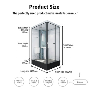 Cabina <span class=keywords><strong>Doccia</strong></span> Prefabbricata YEETE Certificata CE, Unità Modulare Tutto-in-Uno con Porta Scorrevole in Vetro Temperato, Alluminio Aeronautico e PVC Morbido - Product Image 2