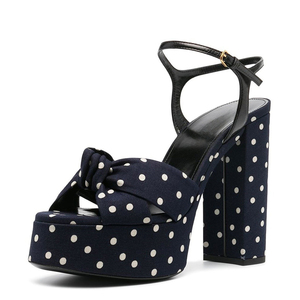 New Colors Women's High Platform Sandals Polka Dot Chunky Heels Dress Summer Bow Knotted Pumps Ankle Strap Buckles <b>Shoes</b> - Product Image 4