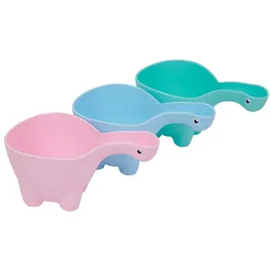 Colheres de banho infantis com desenho de dinossauro fofo, rosa, azul, verde, shampoo, lavagem de cabelo, copo de banho para bebês