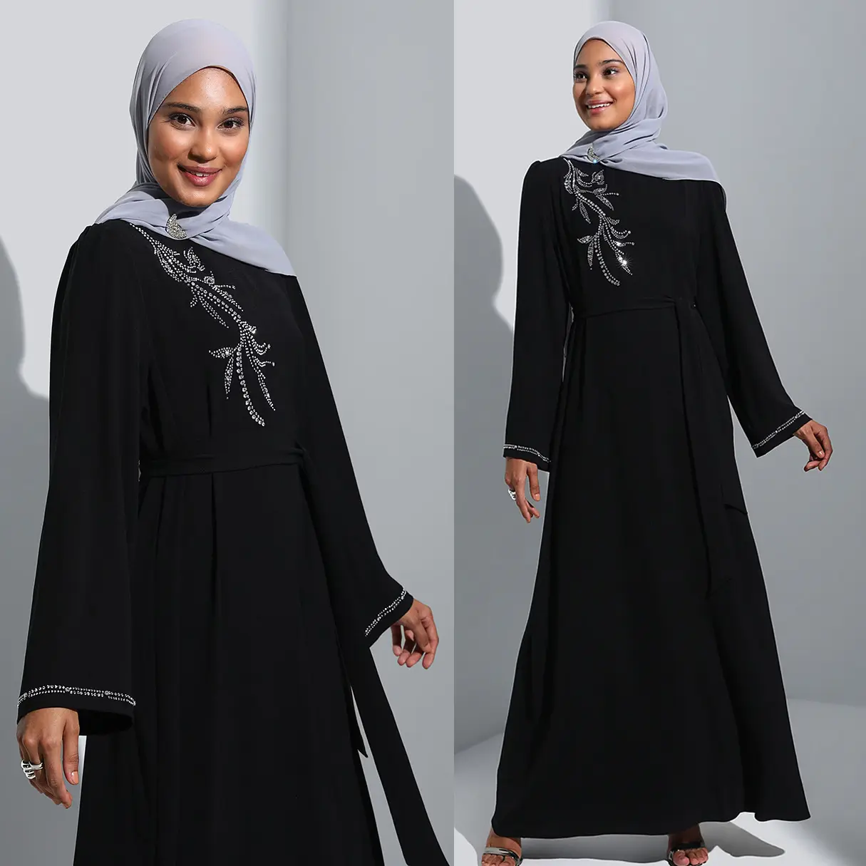 Eid Lace Robe Women Solid Color Clothing Dubai Women Modest Black Abaya Cardigan Turkish Abaya Wholesale