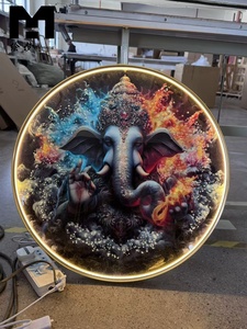 Décoration Murale Ronde LED Ganesha - Tableau sur Toile du Dieu Éléphant Hindou - Impression Religieuse sur Toile Encadrée - Product Image 6