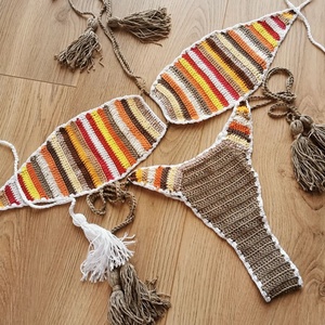 Traje de Baño Bikini Retro con Flores, Hecho a Mano, Tejido a Crochet, para Mujer, Conjunto de 2 Piezas - Product Image 1