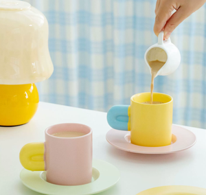 Juego de Taza y Platillo de Cerámica Color Macaron, Bonito y Moderno, Venta al por Mayor |   Regalo para Niños para Compras al por Mayor |   Taza de Té de la Tarde en Tonos Pastel - Product Image 2