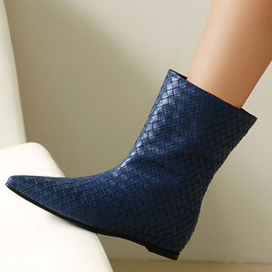 Wholesale Price Women's Braided <b>Flat</b> Heels Ankles Boots Solid on Shoes <b>Pointed</b> <b>Toe</b> Solid Short Booties - Product Image 5