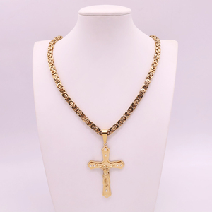 Colar homem personalizado pingente religioso, corrente bizantina 60cm, cruz Jesus, aço inoxidável - Product Image 1