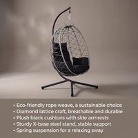 Fauteuil suspendu à bascule en métal pour patio, mobilier d'extérieur avec coussin plus épais, chaises pliantes en forme d'œuf personnalisables pour jardin et terrasse