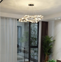 Lustre contemporain personnalisable en fer forgé, anneau géométrique réglable, finition chromée, LED, télécommande, montage en surface