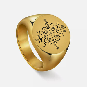 R045 Voodoo Veve simboli Sigil Charm gioielli Vodou <span class=keywords><strong>Lwa</strong></span> Loa Talisman gioielli amuleto Laser inciso in acciaio inossidabile anelli - Product Image 3