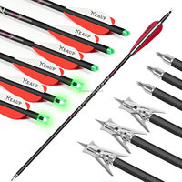 HT 6-Pack 20-Inch Carbon Crossbow Bolts dengan Fletching Plastik & Broadheads, Nocks Berlampu untuk Latihan Memanah, Berburu, Menembak