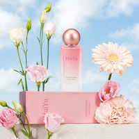 Flacon de parfum rose carré élégant de 50 ml (1,69 oz) personnalisé en usine, en verre dégradé, avec bouchon à bille en plastique