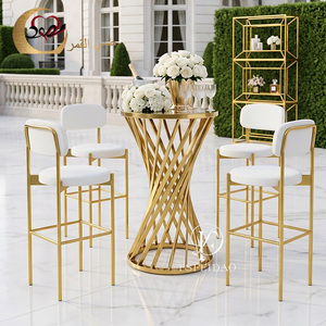 Modern Rose Gold Stainless Steel Marble Top Cocktail Station Restaurant High <b>Bar</b> <b>Tables</b> and Chairs for Hotel Use - Product Image 1