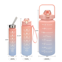 2024 chaud 3 en 1 ensemble bouteille enfants motivation tasse d'eau sport bouteille d'eau en plastique en gros avec paille pour l'école des enfants