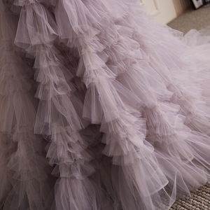 Ethereal Light Wedding Dress Strapless Ball Gown Tulle Natural Waistline Red Bean Paste Powder Color Vintage Style - Product Image 4