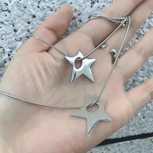 Y2K tendencia Unisex Punk Hip Hop collar de acero inoxidable Irregular hueco estrella colgante hombres mujeres regalo Irregular cuello - Product Image 3