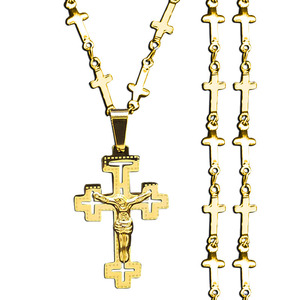 Cruz cristiana Jesús collar de acero inoxidable para mujeres/hombres Color dorado crucifijo Rosario cadena joyería - Product Image 1