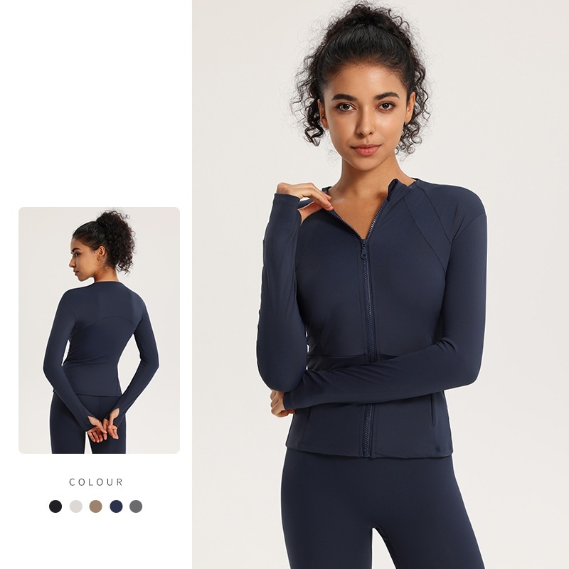 Women's High Elastic Nylon Spandex Fitness Sports Cardigan Quick-Dry Slim Yoga Jacket For Gym Running Breathable Active Wear