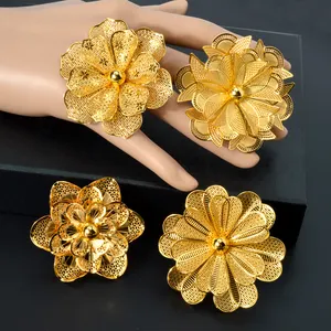 도매 나이지리아 럭셔리 하와이 인도 디자이너 구리 18K 금도금 팔찌와 반지