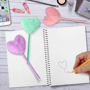 Coloré décoratif mode belle mignon coeur forme en peluche gonflé moelleux stylos à bille école fournitures de bureau utiliser cadeau - Product Image 4