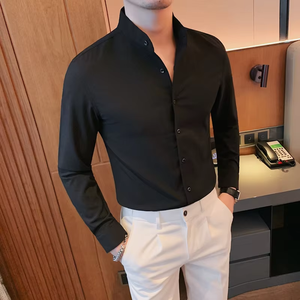 Camicia da Lavoro Casual da <span class=keywords><strong>Uomo</strong></span> <span class=keywords><strong>di</strong></span> Alta Qualità, Traspirante, in Tinta Unita, Taglie Grandi, Manica Lunga, Vestibilità Slim, Stile <span class=keywords><strong>Polo</strong></span> - Product Image 1
