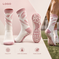 Chaussettes de football antidérapantes personnalisées en jacquard, crème, rose pâle, noir, avec motifs, pour terrain de football, ajustement sécurisé, production en gros, révision des illustrations, calibrage des tailles