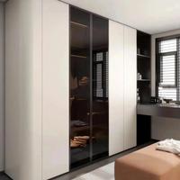 Armoire de chambre moderne de luxe en bois, dressing sur mesure, grande capacité de rangement, design éco-responsable et éclairé, coiffeuse autoportante