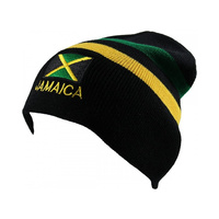 Bonnet en tricot unisexe en acrylique 100% avec broderie du drapeau de la Jamaïque, style Rasta, vente en gros