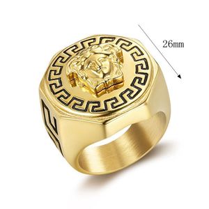 Moda cina vendita antico greco Chunky anello acciaio titanio Color oro placcato Hip Hop Aincent greco Medusa anello - Product Image 5