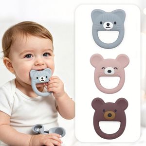 Anneau de dentition en silicone de qualité alimentaire pour bébé, forme mignonne d'ours, de chat ou de souris, jouet de dentition pour nourrissons, vente en gros - Product Image 2