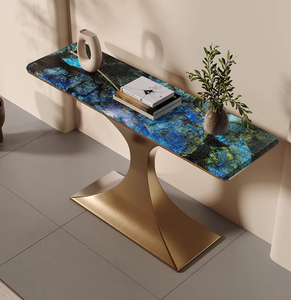 Console <span class=keywords><strong>d</strong></span>'<span class=keywords><strong>entrée</strong></span> moderne en marbre et acier inoxydable, finition or champagne, durable et écologique, meubles de salon - Product Image 2